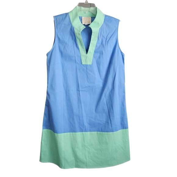 Sail To Sable Color Block Shift Dress in Marine Blue and Cabbage XL - Picture 2 of 7